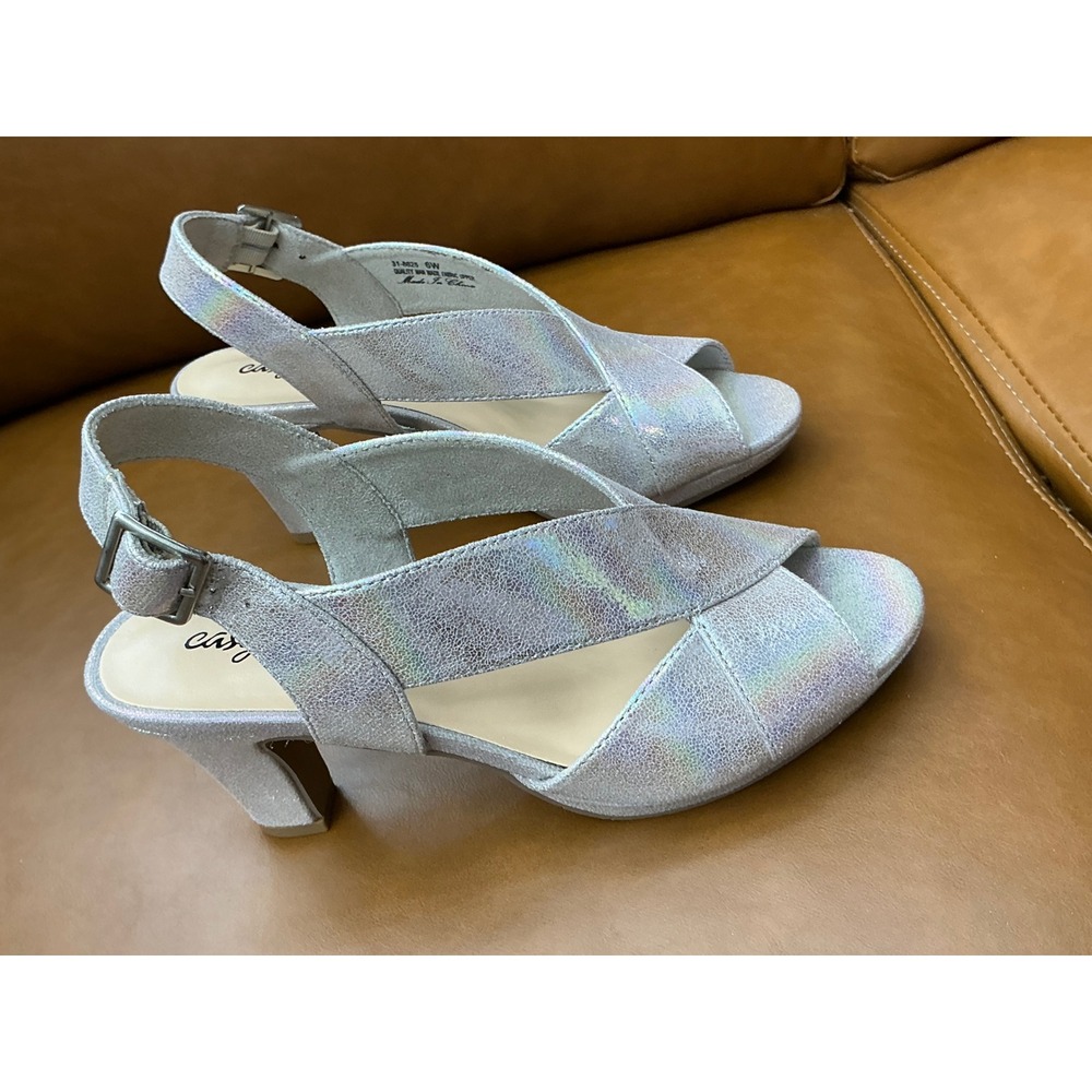 Easy Street‎ Christy Sandals Womens 6W Natural Iridescent Peep Toe Heel